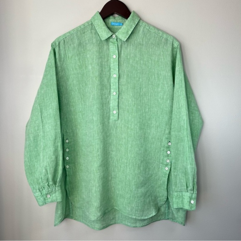 J. McLaughlin Womens M Pastel Green Button Up Linen Fallon Tunic Comfy Chic